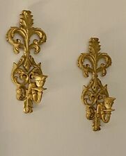 Mid-Century Burwood Gold Hollywood Regency Candle Wall Sconces (2)  #4422