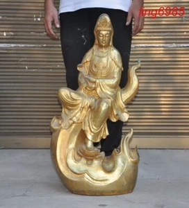 China Templo Budista Chino Bronce Dorado Ruyi Kwan-Yin GuanYin Estatua de Buda - Imagen 1 de 12