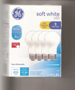 GE LED 60 Watt Replacement, Soft White, A19 General Purpose Bulbs (4 Pack) - Picture 1 of 2