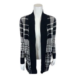 Isaac Mizrahi Choice of Pattern Jacquard Cardigan Top Black Plaid XX-Small Size  - Picture 1 of 2