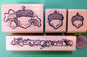 Estampilla de goma montada en madera de bellotas de otoño para la temporada de otoño - TU ELECCIÓN- - Imagen 1 de 6
