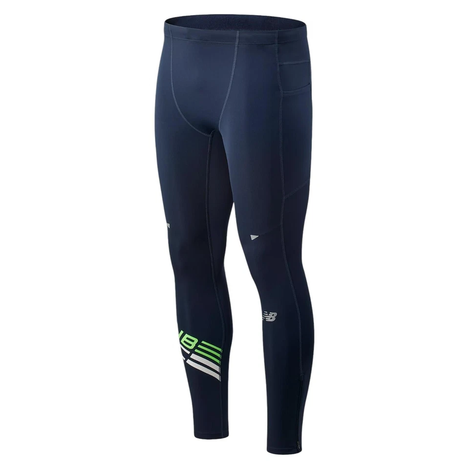 NEW BALANCE MEN'S PRINTED IMPACT RUN LEGGINGS TIGHTS NAVY GYM TRAINING WORKOUT M - Image 1 of 2