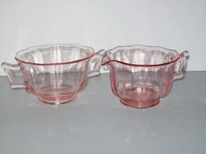 SALE - Vintage Cambridge Decagon Pink Sugar and Creamer - Picture 1 of 3