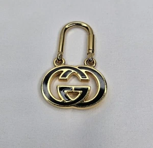 Rare Vintage GUCCI Keychain Key Ring Gold With Black Enamel Italy 1980’s? Gold - Picture 1 of 8