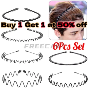 6Pcs Metal Hair Headband Wave Style Hoop Band Comb Sports Hairband Men Women US - Picture 1 of 7
