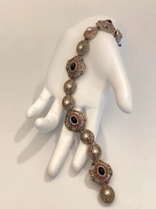 Pulsera Monet Firmada Cabujones Negros Rosa y Transparente Estrás Diseño Vintage - Imagen 1 de 7
