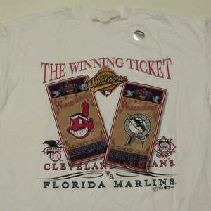 Deadstock Vintage 90s Cleveland Indians T-Shirt 1997 World Series Marlins XL - Picture 1 of 4