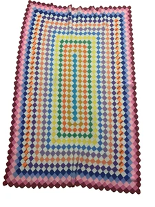 Handmade Multi Colored Diamond Patchwork Crochet Blanket 60x51 Cottagecore - Picture 1 of 8