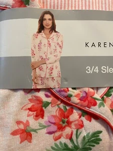 Karen Neuburger NWT Women's S Peach Floral Knit Pajamas w/ 3/4 Sleeves - Picture 1 of 3