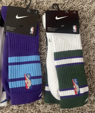(2) Nike NBA 75th Anniversary City Edition Bucks LAKERS Basketball Socks SZ.XL Cover