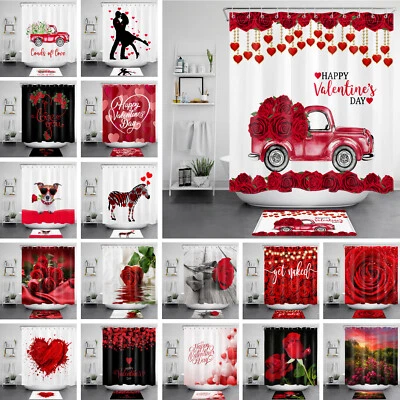 Juegos de cortinas de ducha románticas para decoración de baño de San Valentín Rose Truck  Foto 1 de 4