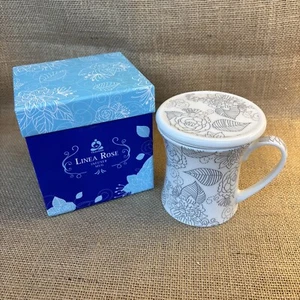 Teavana Linea Rose Infuser Mug 10oz White Gray 3 pc Set Gift in Box - Picture 1 of 4