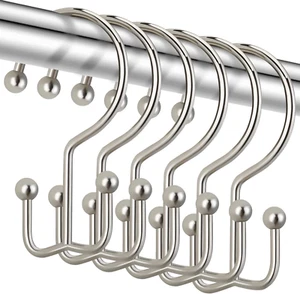 Nickel Shower Curtain Hooks, Double Shower Curtain Rings, Stainless Steel Shower - Picture 1 of 12