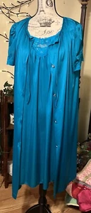 De Colección Lorena 2 Piezas HERMOSO Bata Peignoir Camisón Medio Azul Teal Encaje - Imagen 1 de 9