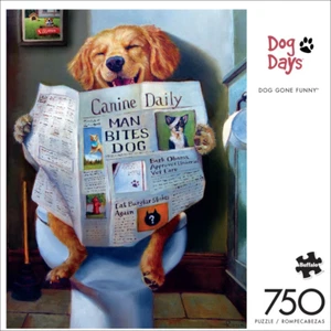 750 PIECE JIGSAW PUZZLE Dog Reading Newspaper 24" x 18" - Picture 1 of 12