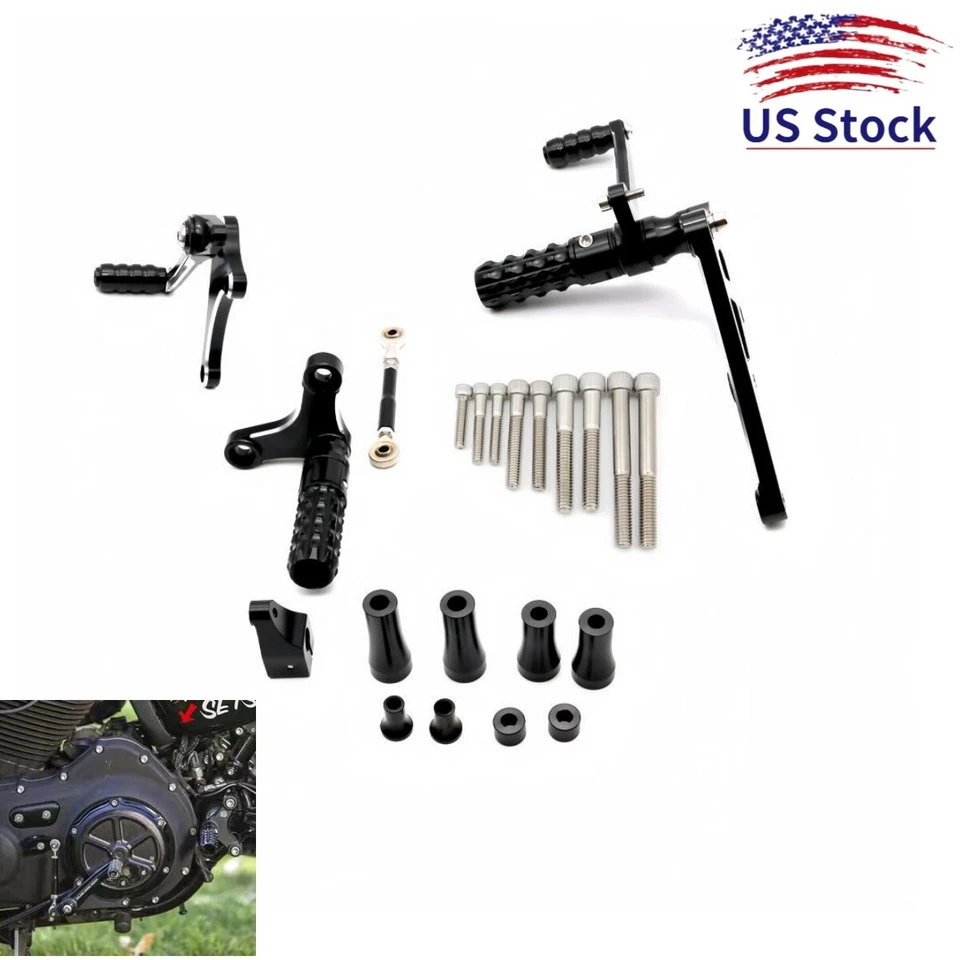 Controles traseros negros estriberas palancas eslabones aptos para Harley Sportster Iron 883 Foto 1 de 4