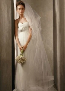 White by Vera Wang Draped Charmeuse Halter with Net Skirt/Corsage, Size 6 - Picture 1 of 14