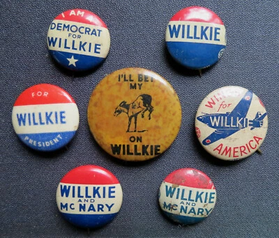 7 botones de campaña presidencial Wilkie 1940 - Soy demócrata por Wilkie Foto 1 de 4