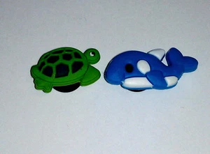 Set of 2 Rubber Turtle and Whale Snap On Charm Bracelet Charms - Picture 1 of 2