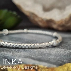 925 Sterling Silver CHUNKY 3mm Noodle Bead Stacker Stretch Bracelet by INKA - Picture 1 of 9