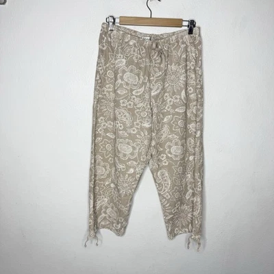 Pantalones para mujer Fresh Produce beige floral algodón playero costero XL Foto 1 de 4