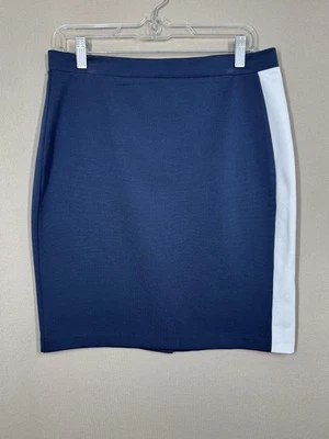 Falda Banana Republic para mujer 8 azul marino blanco rayas laterales lápiz informal caminar Foto 1 de 4