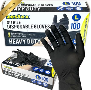 Black Nitrile Gloves Heavy Duty Large Latex-Free Powder-Free Food Safe 100PCS - Picture 1 of 12