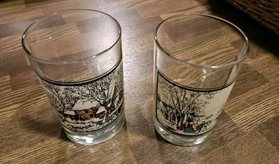 2 Arbys Currier And Ives 1981 Rock Glasses Frozen Up & Winter Pastime - Image 1 of 4