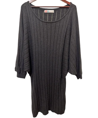 Vestido Suéter Tejido Acanalado Negro FP BEACH Playa Encubrimiento Manga Dolman Boho Grande Foto 1 de 4