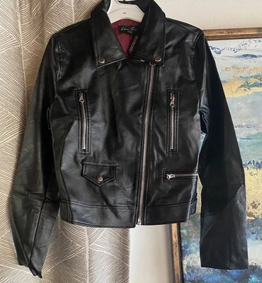 Love Tree  Womens Size Large  Black Faux Leather Moto Jacket Blazer NEW - Image 1 of 4