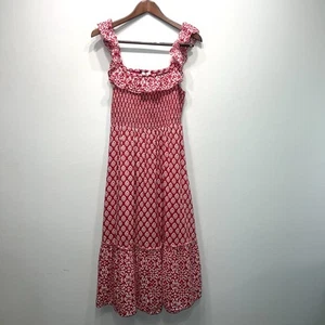 Vineyard Vines Smocked Bodice Pockets Midi Dress Sundress Red White Size S - Picture 1 of 10
