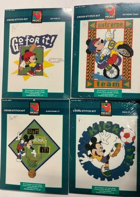 Disney Mickey Cross Stitch Kits- Sport Themes- Lot Of 4 - Image 1 of 2