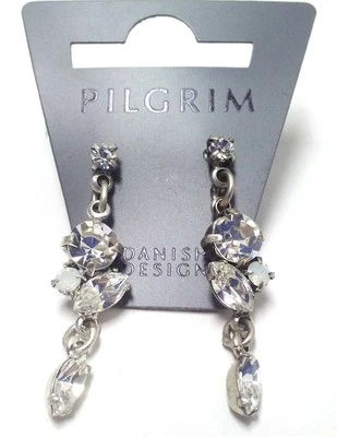 PENDIENTES VINTAGE CLÁSICOS PEREGRINO DINAMARCA CHAPADOS EN PLATA CRISTALES TRANSPARENTES HECHOS A MANO Foto 1 de 2