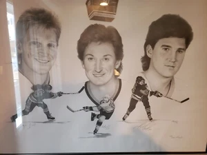 NHL 50 goals in under 50 games Gretzky Lemieux Hull Signed Lithograph LtdEdition - Picture 1 of 6