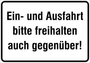 Schild Ein- und Ausfahrt freihalten auch gegenüber! Parken verboten Alu 3mm - Bild 1 von 1