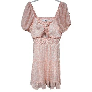 Madden NYC White and Coral Floral XL Gingham Sweetheart Neck Smocked Dress - Picture 1 of 6