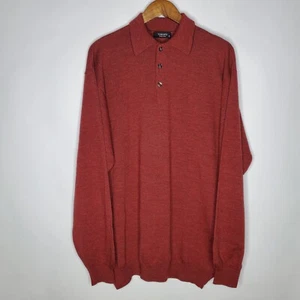 Toscano Mens 100% Wool Red Long Sleeve Sweater Size XL Tall Collared Preppy Warm - Picture 1 of 9