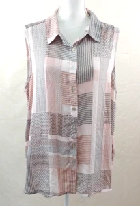 Rose Olive Womens Top 2X Sleeveless Button Front Career Collared Color Block - Picture 1 of 7