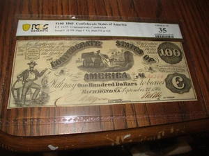 1861 $100 CONTEMPORARY COUNTERFEIT C S A CT55 PCGS 35 ~UPHAM NOTE~ - Picture 1 of 3