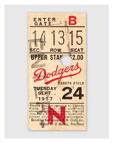 Brooklyn Dodgers - Last Game at Ebbets Field Ticket - poster print Cover