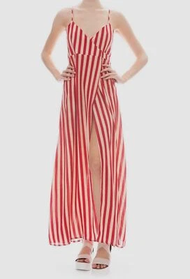 $345 Flynn Skye Women's Red Anderson Striped Sleeveless Maxi Wrap Dress Size M - Image 1 of 2