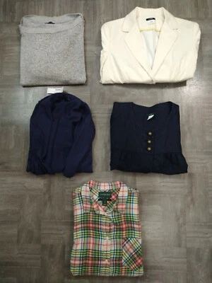 EUC lot of 5 women's J CREW sweater, blazer, flannel, cardigan - size LARGE / 12 - Image 1 of 4