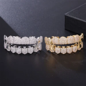 Griglia d'oro 14k Baguette Joker per denti bocca parte superiore inferiore hip hop 8 denti - Foto 1 di 7
