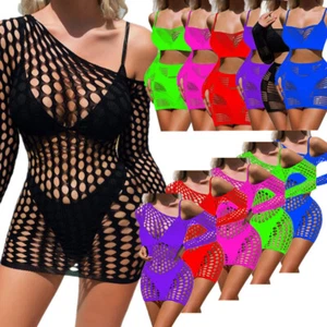 Womens Sexy Fishnet See Through Lingerie Top + Skirt Bodycon Mini Dress Clubwear - Picture 1 of 93