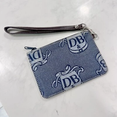 Vintage Dooney & Bourke Blue-Gray Mini Saddle Canvas Wristlet / Bag - Image 1 of 4