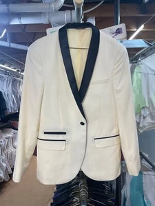 Ivory with black lapel shawl tuxedo jacket - Picture 1 of 3