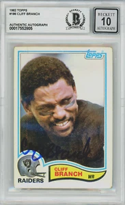 CLIFF BRANCH Signed 1982 Topps #186 Beckett Slabbed BAS 10 Auto - Picture 1 of 2