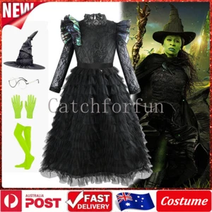 Girls Movie Wicked Elphaba Costume Dress Kids Witch Black Tutu Dress Book Week - Picture 1 of 28