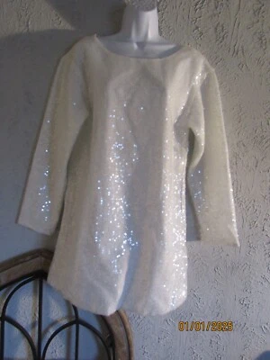 Wayf Nuevo con Etiquetas M Shift Blanco Vestido de Club Lentejuelas Transparente Cuello de Barco Manga Larga Foto 1 de 4