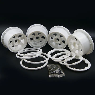 White 6 Spoke HD Wheel Set w/ Rim Bead Lock Ring fit HPI Baja 5B SS KM S04 - Image 1 of 2